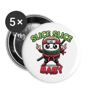 Kawaii Sushi Ninja Slice Slice Baby Funny Food Pun - Buttons large 2.2'' (5-pack) - white