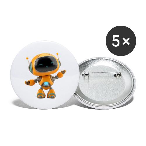 Playful Orange 3D Cartoon Robot for Kids - Buttons large 2.2'' (5-pack)