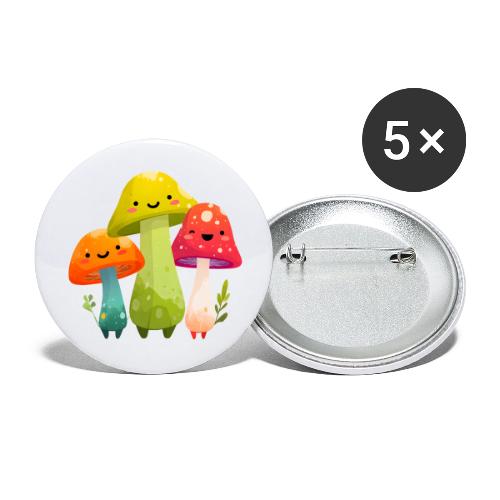 Trio of Happy Mushrooms - Buttons large 2.2'' (5-pack)