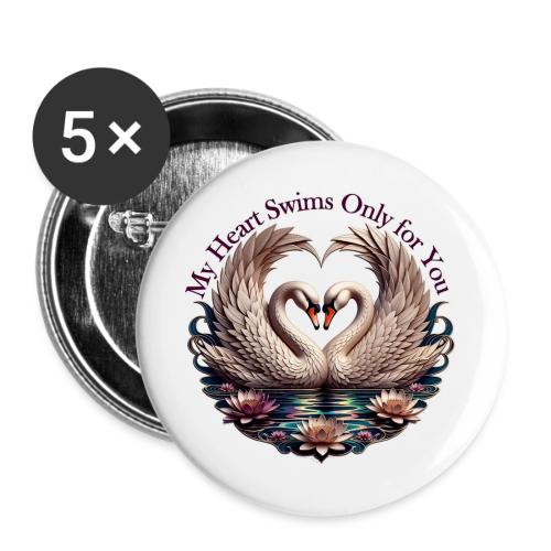 My Heart Swims Only for You Swan Heart T-Shirt - Buttons large 2.2'' (5-pack)