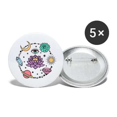 Healing Crystal, Moon, Flower, Sun - Buttons large 2.2'' (5-pack)