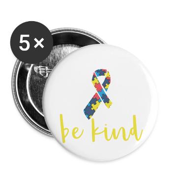 Be Kind Ribbon Puzzle Autism T-Shirt - Buttons large 2.2'' (5-pack) - white