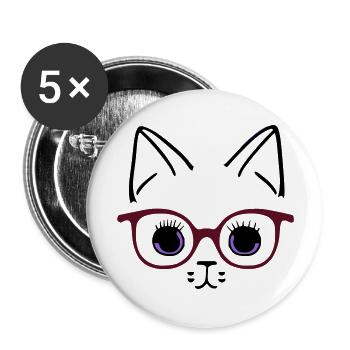 Pretty Cat Face Wearing Glasses - Buttons large 2.2'' (5-pack) - white