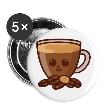 Coffee Cup With Coffee Beans Cat Face - Buttons large 2.2'' (5-pack) - white