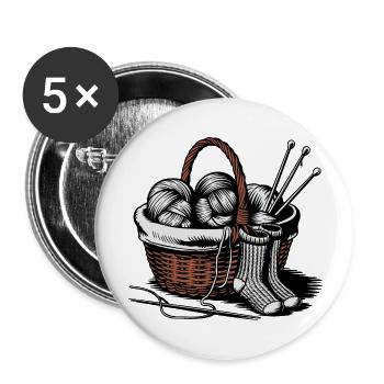 Knitting Basket Socks Vintage Style Illustration - Buttons large 2.2'' (5-pack) - white
