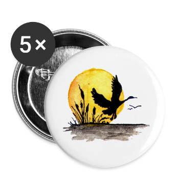 Duck Silhouette at Yellow Sunset - Buttons large 2.2'' (5-pack) - white