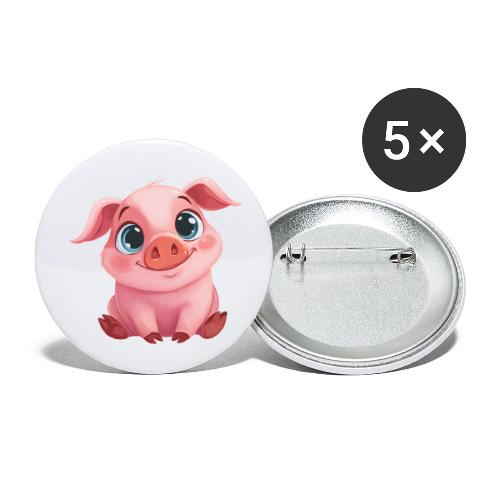 Adorable Cartoon Baby Pig Sitting with Big Eyes - Buttons large 2.2'' (5-pack)