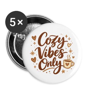 Cozy Vibes Only Coffee Script - Buttons large 2.2'' (5-pack) - white