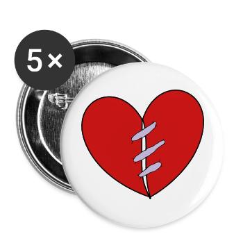 Stitched heart - Buttons large 2.2'' (5-pack) - white