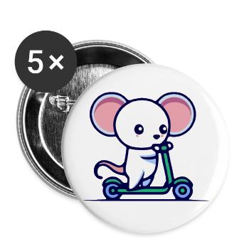 Kawaii Cute Mouse On A Scooter - Buttons large 2.2'' (5-pack) - white