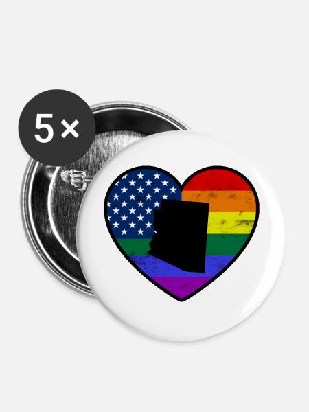Arizona United States Gay Pride Flag Heart - Buttons large 2.2'' (5-pack) - white