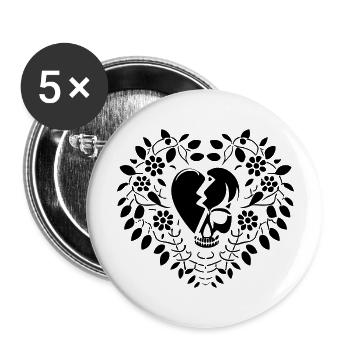 Broken Heart Skull Ribcage Vines and Flowers - Buttons large 2.2'' (5-pack) - white