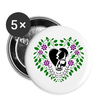 Skull Broken Heart Leaves Three Color Vector - Buttons large 2.2'' (5-pack) - white