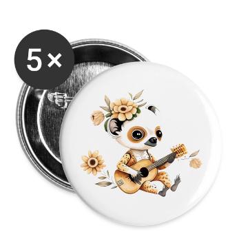 Cute Girl Sifaka Wearing Pajamas Playing Guitar - Buttons large 2.2'' (5-pack) - white