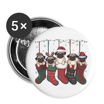 Pug in Socks Christmas Stocking Pugs Dog Xmas - Buttons large 2.2'' (5-pack) - white