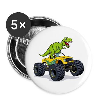 Roaring Dino on Wheels Cartoon Monster Truck Fun - Buttons large 2.2'' (5-pack) - white