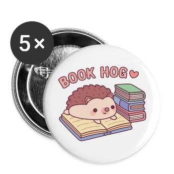Cute Hedgehog Reading On Book Book Hog Funny - Buttons large 2.2'' (5-pack) - white