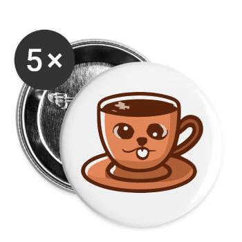 Silly Cat Face Coffee Cup Doodle - Buttons large 2.2'' (5-pack) - white