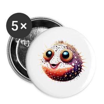 Cute Pufferfish with Silly Expression - Buttons large 2.2'' (5-pack) - white