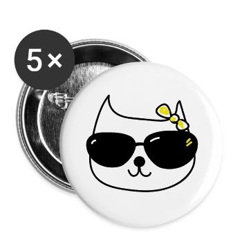 Cool Cat Face with Sunglasses and Bow - Buttons large 2.2'' (5-pack) - white