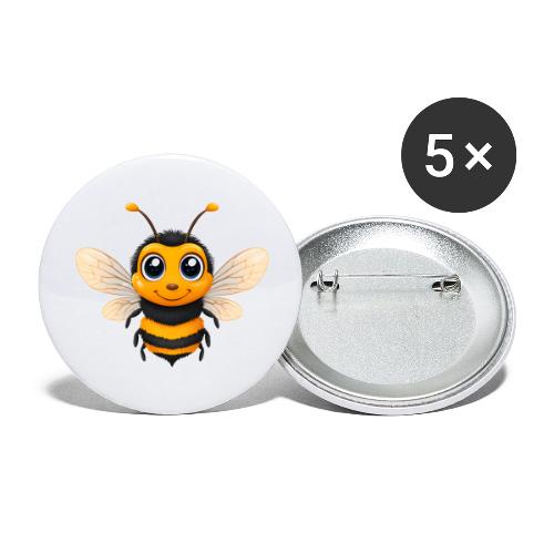 Happy Cartoon Baby Bee with Open Wings - Buttons large 2.2'' (5-pack)