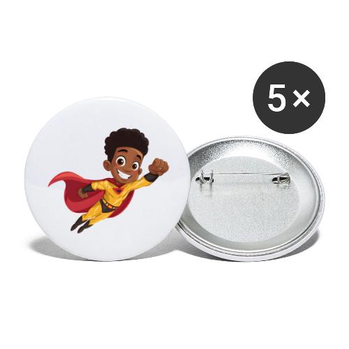 Flying Cartoon Superhero Boy in Red Cape - Buttons large 2.2'' (5-pack)