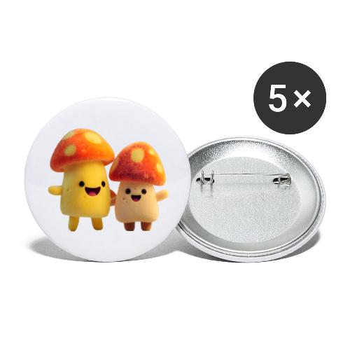 Joyful Cartoon Mushroom Duo - Buttons large 2.2'' (5-pack)