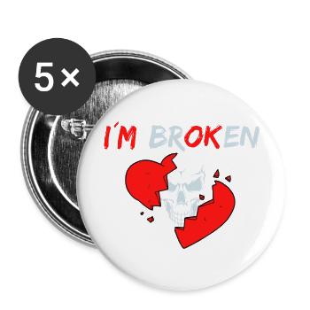 I'm Broken But It´s OK Skull Heart Tattoo - Buttons large 2.2'' (5-pack) - white