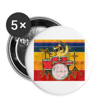 Cat with drums sunglasses and drumstick musician - Buttons large 2.2'' (5-pack) - white