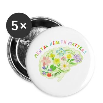 Mental Health Matters Floral Mind Nature Brain - Buttons large 2.2'' (5-pack) - white