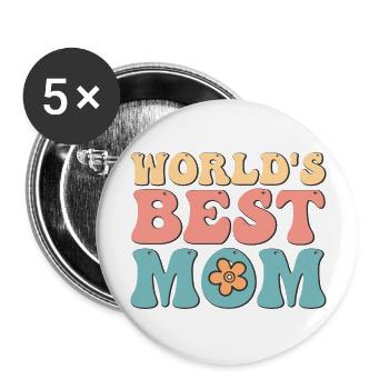 Retro Groovy World s Best Mom - Buttons large 2.2'' (5-pack) - white