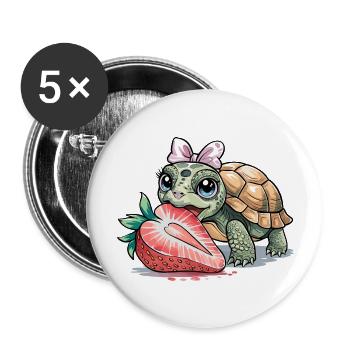 Cute Girl Tortoise Eating Strawberry Watercolor - Buttons large 2.2'' (5-pack) - white