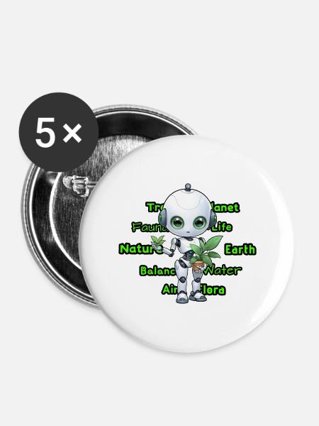 Adorable Robot Girl Holding a Plant – Eco Friendly - Buttons large 2.2'' (5-pack) - white
