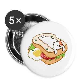 Cat and Sandwich Bread - Buttons large 2.2'' (5-pack) - white