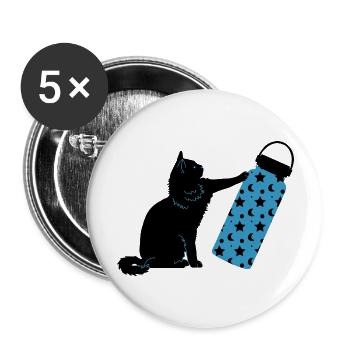Black Cat And Blue Water Bottle - Buttons large 2.2'' (5-pack) - white