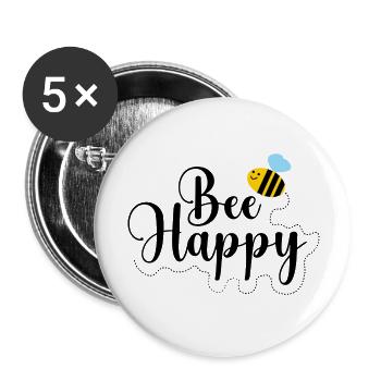Bee Happy - Buttons large 2.2'' (5-pack) - white