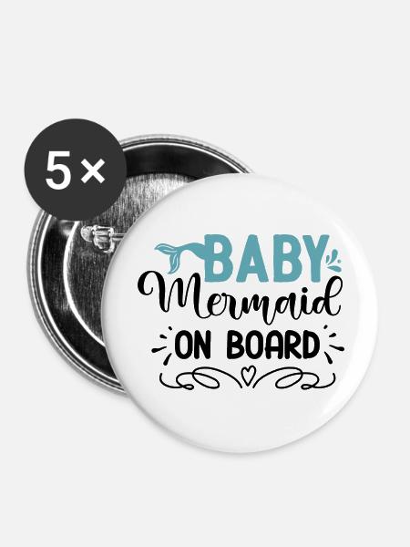 Baby Mermaid On Board - Buttons large 2.2'' (5-pack) - white