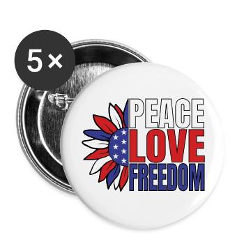 Peace Love Freedom Red White And Blue Flower With - Buttons large 2.2'' (5-pack) - white