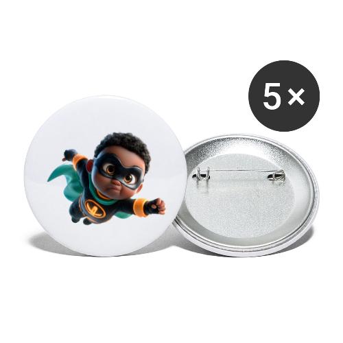 Brave Cartoon Superhero Boy in Green Cape - Buttons large 2.2'' (5-pack)