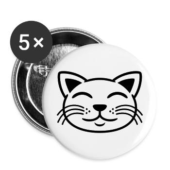 Cat face happy pet - Buttons large 2.2'' (5-pack) - white