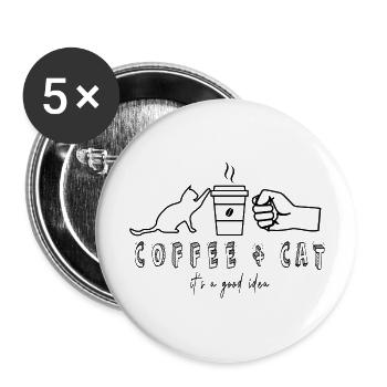 COFFEE AND CAT - Buttons large 2.2'' (5-pack) - white