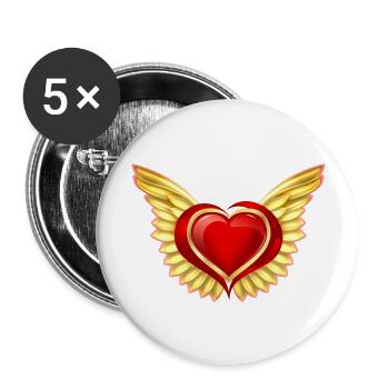 Gold angel wings with heart - Buttons large 2.2'' (5-pack) - white