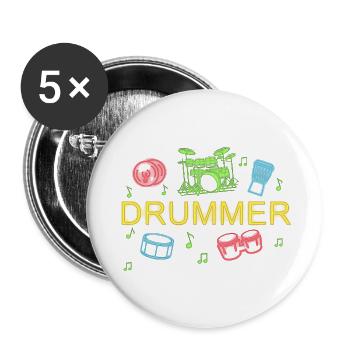 Drummer Drummer Musician Drumsticks - Buttons large 2.2'' (5-pack) - white