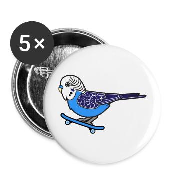 Blue Skateboarding Budgie - Buttons large 2.2'' (5-pack) - white