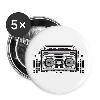 Cassette recorder in an 80s stencil look - Buttons large 2.2'' (5-pack) - white