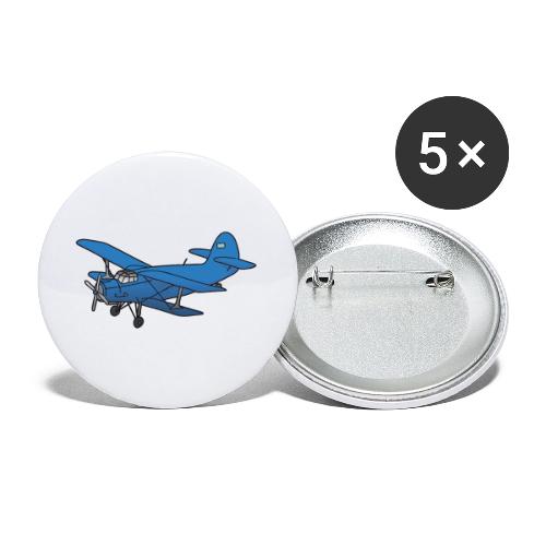 Blue biplane, propeller-driven airplane, aircraft - Buttons large 2.2'' (5-pack)