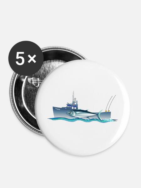 Tuna & Boat - Buttons large 2.2'' (5-pack) - white
