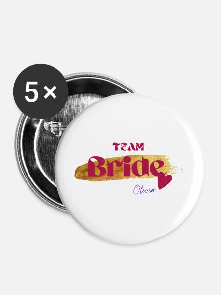 Gold and Black Modern Team Bride T Shirt - Buttons large 2.2'' (5-pack) - white
