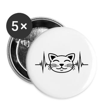 heartbeat cat face happy - Buttons large 2.2'' (5-pack) - white