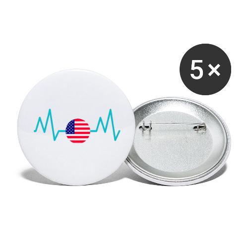 Heartbeat USA Flag – Patriotic American Pride Tee - Buttons large 2.2'' (5-pack)